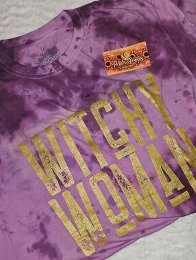 George Purple Tie-Dye Tee with Gold 'Witchy Woman' Graphic
